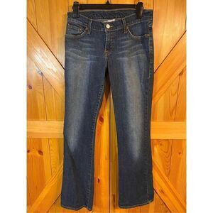 Lucky Brand Dungarees Mid Rise Flare Dark Blue Stretch Jeans Womens Size 28 (216